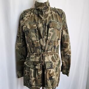 Love Tree S Camo Pattern Military Utility Style Drawstring Jacket